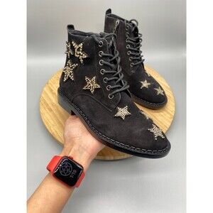 Coach Watts Star Boots Black Sued Side Zip Western Rhinestones G2313 Womens 5 B